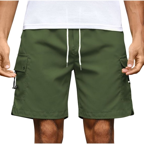 BXINGOHAI Men's Cargo Shorts Elastic Waistband Drawstring Summer Casual Loose Fit Work Shorts Today Army Green,2XL