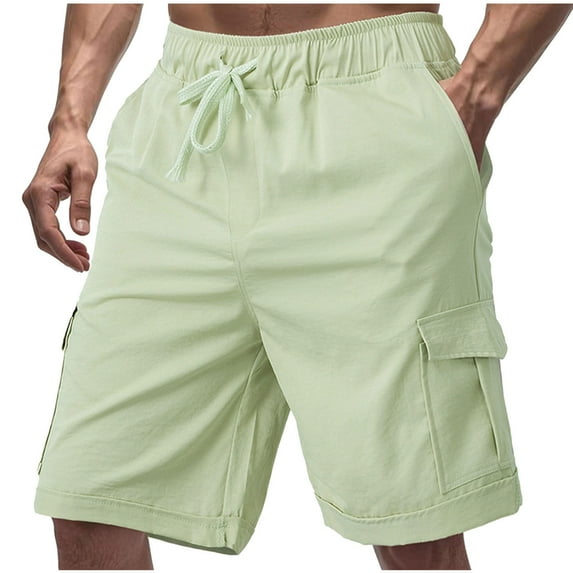 BXINGOHAI Men's Cargo Shorts with Elastic Waistband - Work Shorts with Pockets no Lined Stretch Outdoor Hiking Shorts Green,M