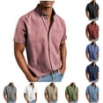 thumbnail image 1 of BXINGOHAI Men's Casual Button Down Shirts Short Sleeve Banded Collar Dress Shirts Solid Summer Beach Tops Red,5XL, 1 of 7