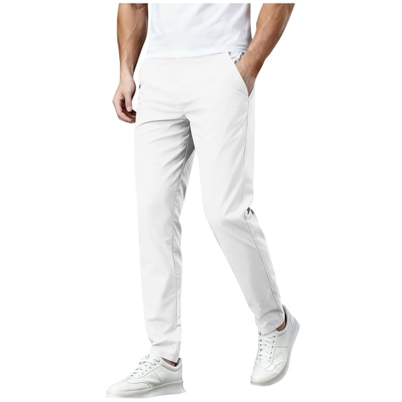 BXINGOHAI Men's Casual Cargo Joggers Pants Stretch Elastic Waist Drawstring Tapered Sweatpants with Pockets White,XL