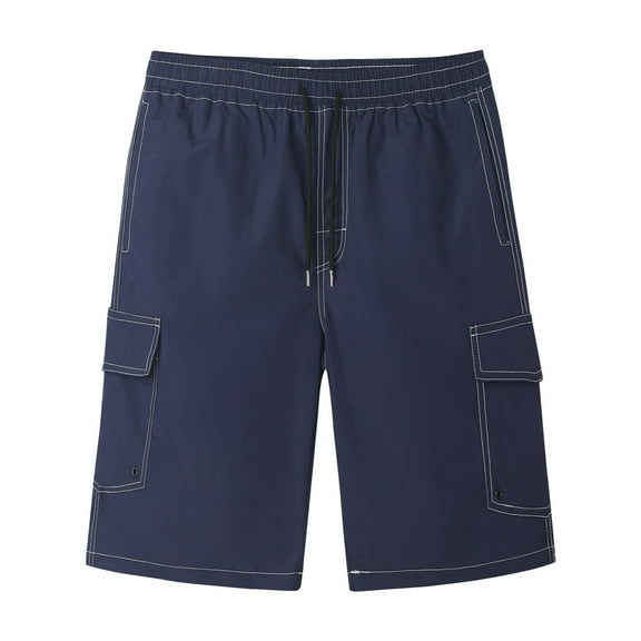 BXINGOHAI Men's Casual Cargo Shorts Drawstring Elastic Waist Athletic Work Shorts Outdoor Hiking Pants with Multi Pockets Clearance Sale Navy,M