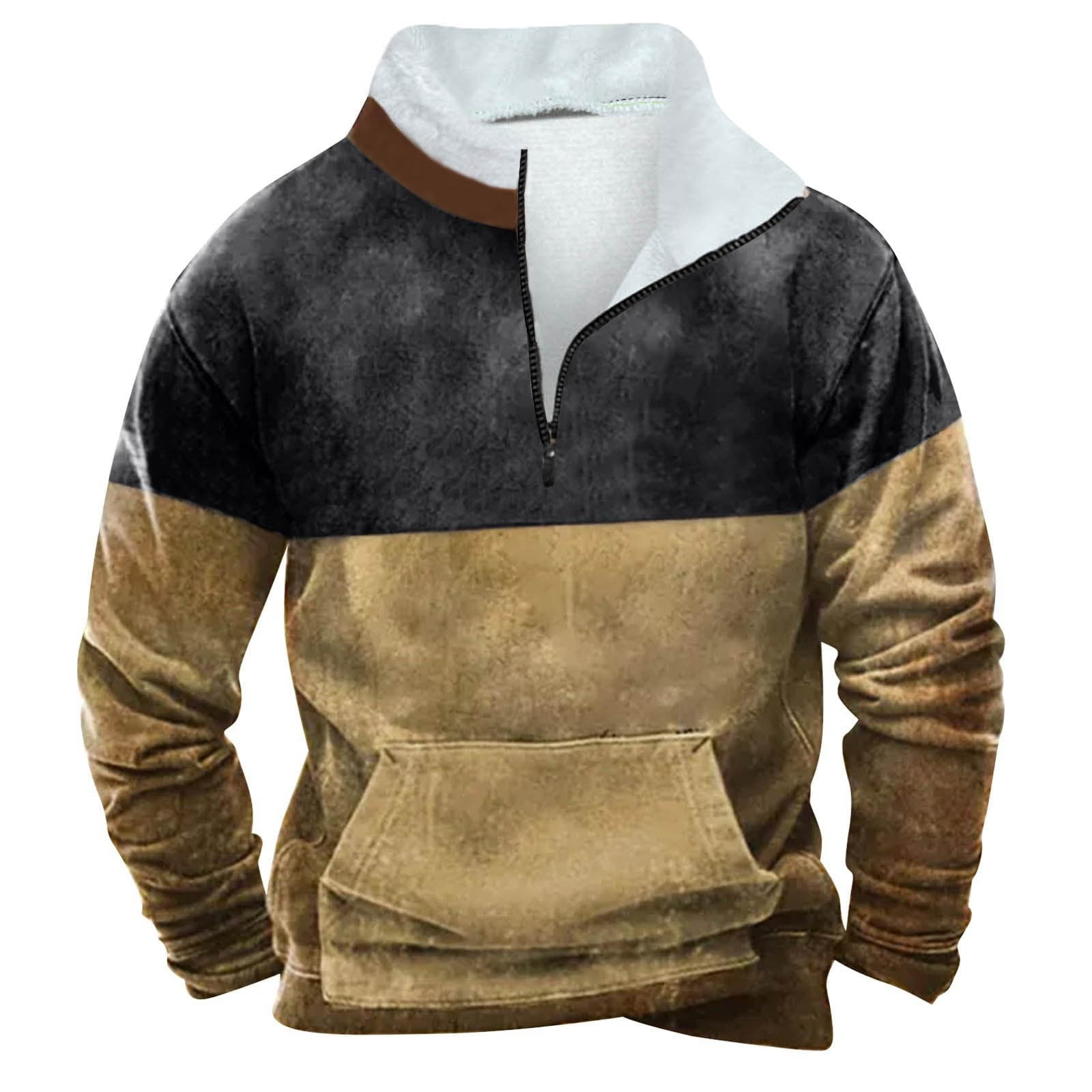 Acid washed half zip fleece pullover kangaroo pocket main image 0