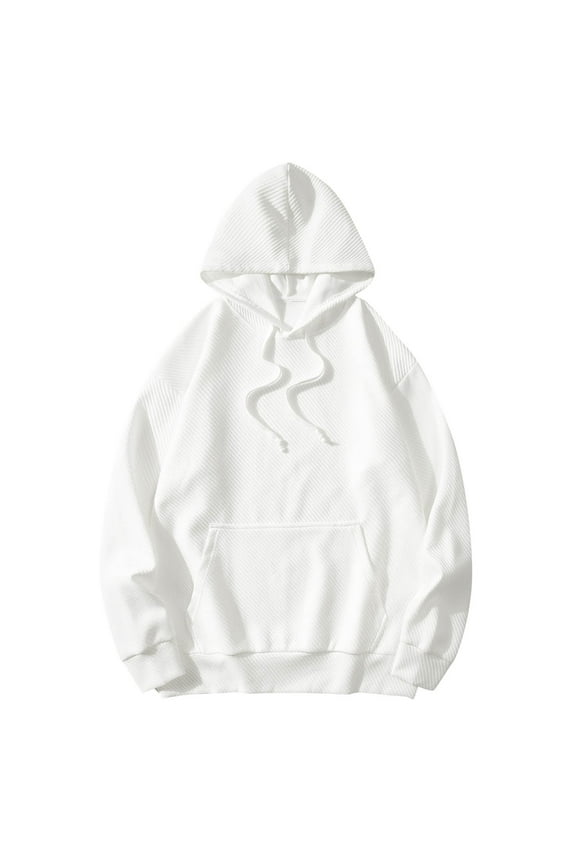 Men's Casual Hoodie Sweatshirt Basic Solid Pullover Sweatshirts Resistant Long Sleeve Hooded Tops With Kangaroo Pocket Drawstring White,L
