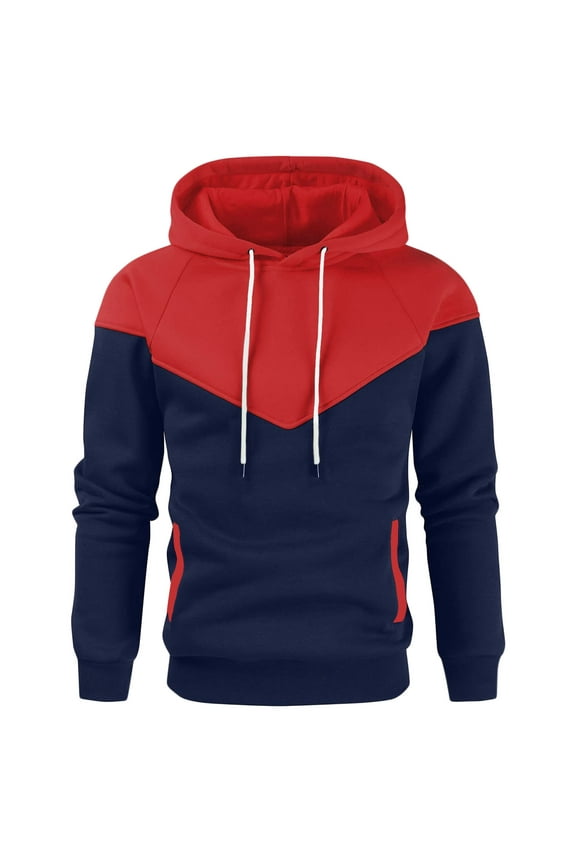Men's Casual Hoodies Sweatshirts Cotton Breathable Pullover Shirts Color Block Hooded Sweatshirt Athletic Workout Tops With Pockets Drawstring Red,XXXL