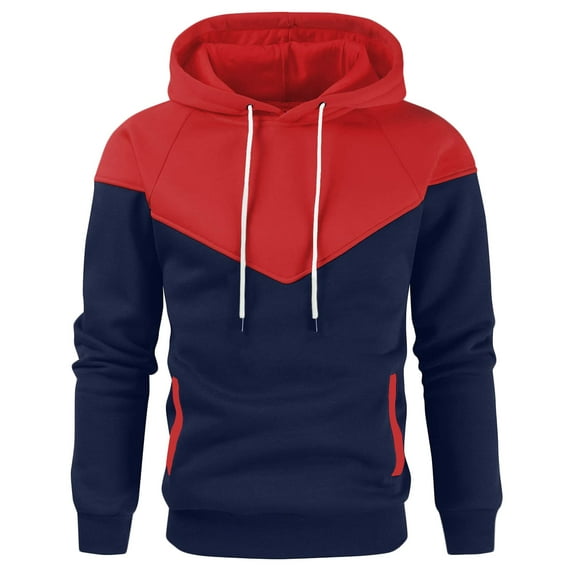 BXINGOHAI Men's Casual Hoodies Sweatshirts Cotton Breathable Pullover Shirts Color Block Hooded Sweatshirt Athletic Workout Tops With Pockets Drawstring Today Red,L