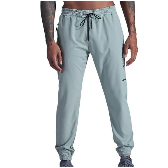 BXINGOHAI Men's Casual Pants Stretchy Drawstring Jogger Pants Elastic Waistband Resistant Pants Solid Pant Athletic Track Pants With Zipper Pocket Gray,L
