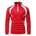 thumbnail image 1 of BXINGOHAI Men's Casual Patchwork Hoodless Sweatshirt Blend Stretchy Quarter-Zip Mock Neck Long Sleeve Pullover Shirt Outdoor Athletic Sports Tops Fall Savings Red,XXXL, 1 of 5