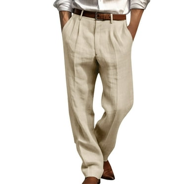 BXINGOHAI Men's Casual Pleated Front Pants Lightweight Solid Long Pants Resistant Loose Fit Pants With Pocket Comfy Zipper Straight Leg Trousers Khaki,M