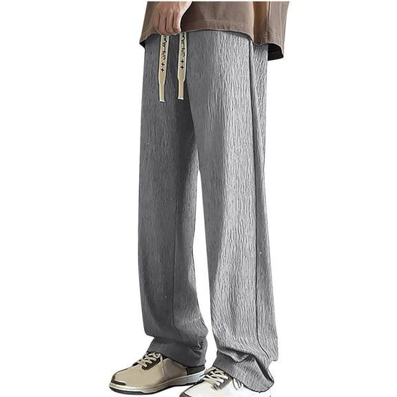BXINGOHAI Men's Casual Resistant Pants Big And Tall Drawstring Jogger Pants Elastic Waistband Solid Pants Summer Running Long Pants With Pocket Gray,XXL