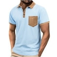 thumbnail image 1 of BXINGOHAI Men's Casual Shirts Classic Button Basic Short Sleeve Shirt Solid Color Cotton Tees Golf Stylish Tops Light Blue,S, 1 of 6