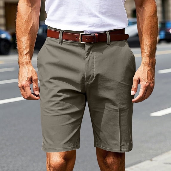 BXINGOHAI Men's Casual Shorts Slim Fit Resistant Shorts Solid With Pocket Button Zipper Shorts 2024 Workout Elastic Waistband Shorts Gray,S