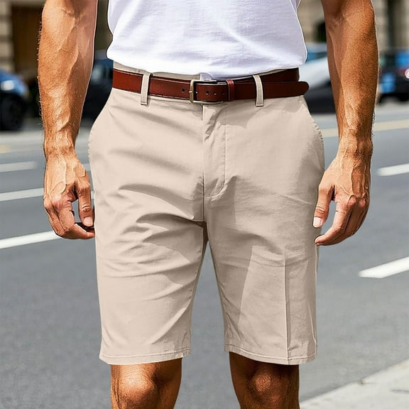 BXINGOHAI Men's Casual Shorts Slim Fit Resistant Shorts Solid With Pocket Button Zipper Shorts 2024 Workout Elastic Waistband Shorts Today Sales Beige,M