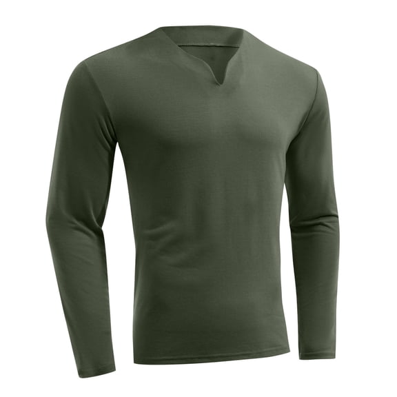BXINGOHAI Men's Casual Slim Fit V-Neck Pullover Solid Long Sleeve Shirts Athletic Running Tops Today Sales Army Green,L