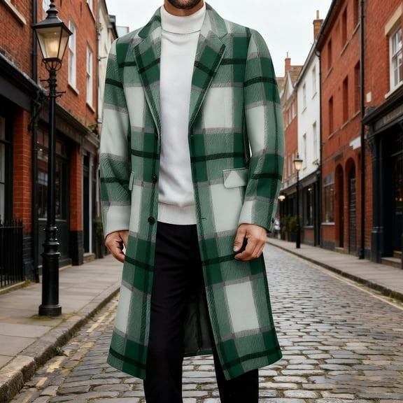 BXINGOHAI Men's Casual Trench Coat Single Breasted Notch Lapel Plain Office Overcoat with Pockets Green L