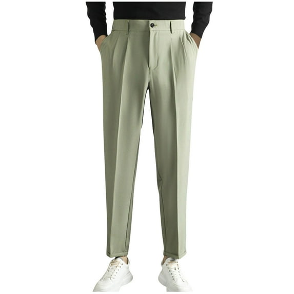 BXINGOHAI Men's Classic Fit Flat Front Dress Pants Expandable Waist Wrinkle Free Suit Pants for Men Sale Green,XXXL
