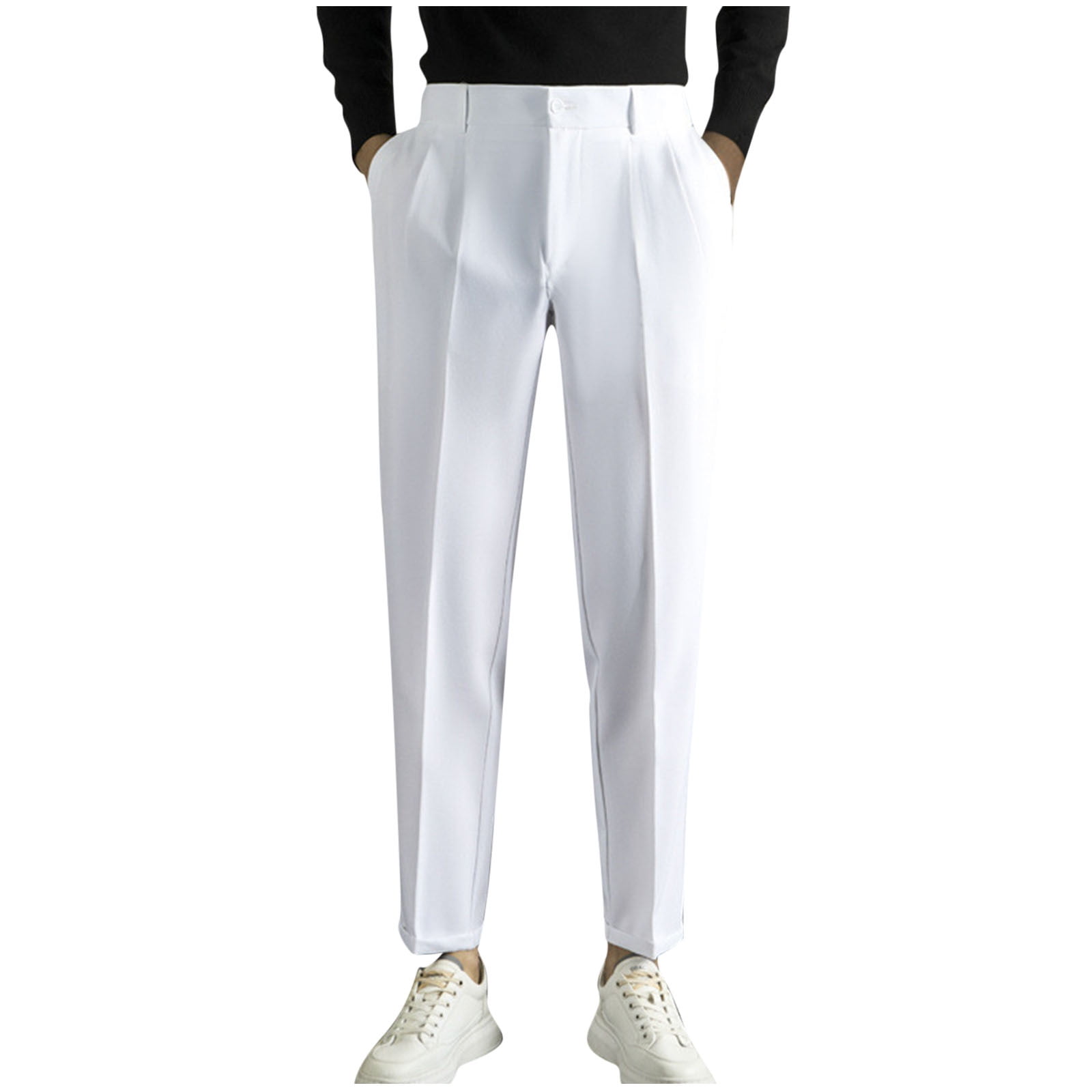BXINGOHAI Men's Classic Fit Flat Front Dress Pants Expandable Waist ...