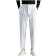 thumbnail image 1 of BXINGOHAI Men's Classic Fit Flat Front Dress Pants Expandable Waist Wrinkle Free Suit Pants for Men White,XXXL, 1 of 5