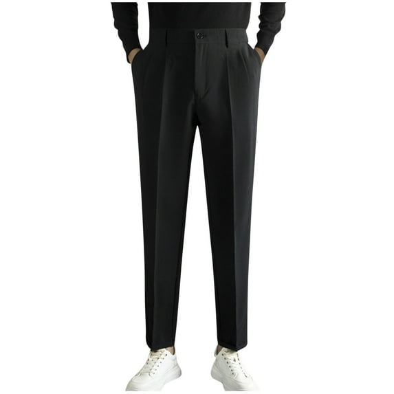 BXINGOHAI Men's Classic Fit Flat Front Dress Pants Expandable Waist Wrinkle Free Suit Pants for Men Today Black,XXL