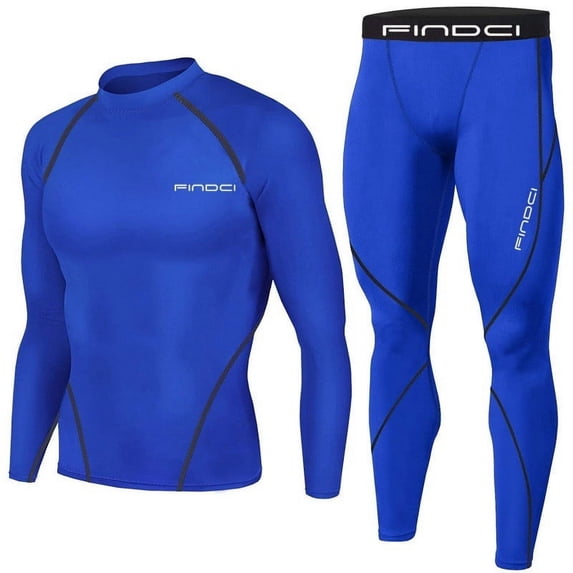 BXINGOHAI Men's Compression Bodybuilding Sweatsuits Gym Workout Training Suit Jogging Sports Sets Slim Fit Quick Dry Tracksuit Set Dark Blue,S