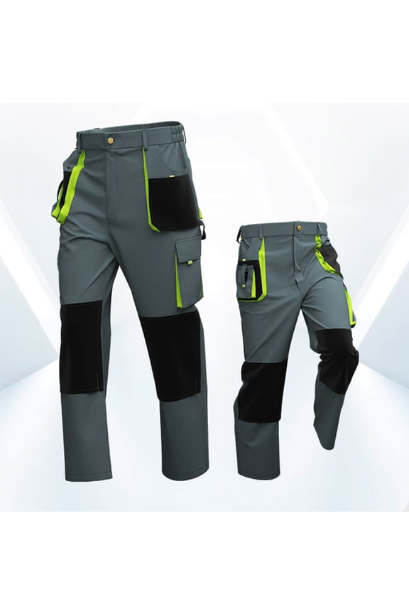Men's Construction Work Pants Double Knee Reinforcement Stretch Cargo Carpenter Green L