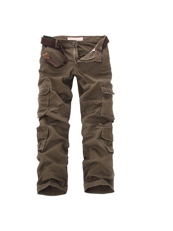 Men's Cotton Cargo Pants Breathable Baggy Tactical Pants Loose Fit Combat Pants Outoor Camping Hiking Pants With 8 Pockets Coffee,XL