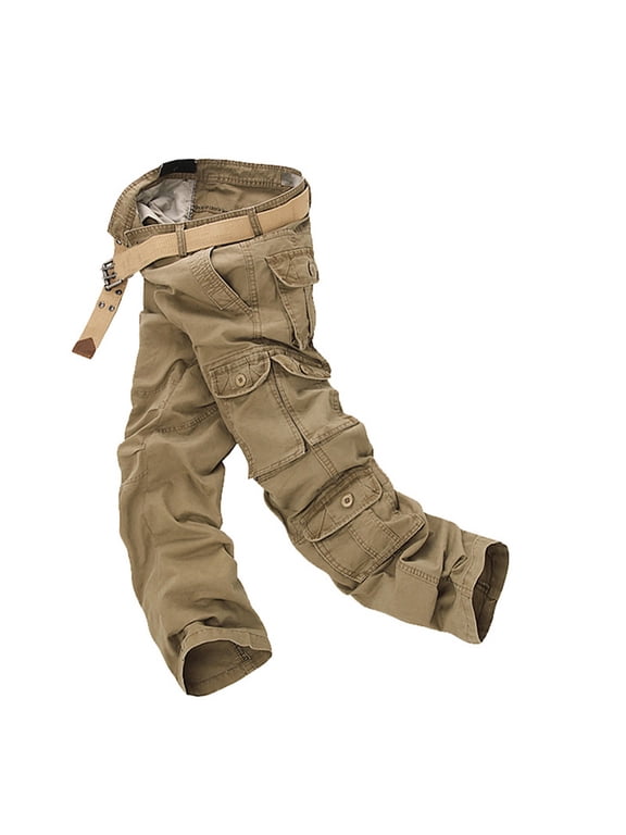Men's Cotton Cargo Pants Breathable Baggy Tactical Pants Loose Fit Combat Pants Outoor Camping Hiking Pants With 8 Pockets Today Sales Khaki,XXXL