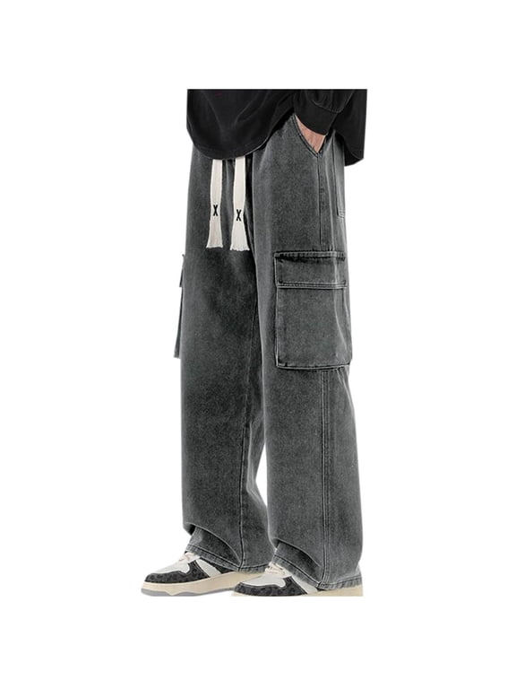 Men's Cotton Cargo Pants Comfy Breathable Baggy Hiking Pants Outdoor Sport Work Pants With Pocket Casual Solid Workout Cowboypants Today Sales Gray,XXL