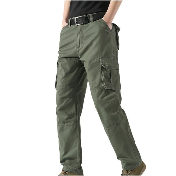 BXINGOHAI Men's Cotton Cargo Pants Comfy Breathable Hiking Pants Outdoor Resistant Sport Pants Casual Solid Workout Bottoms With 6 Pockets Green,L