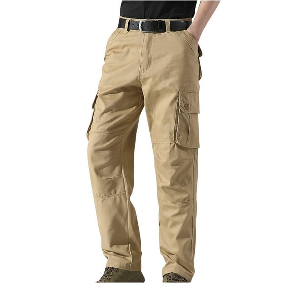 BXINGOHAI Men's Cotton Cargo Pants Comfy Breathable Hiking Pants Outdoor Resistant Sport Pants Casual Solid Workout Bottoms With 6 Pockets Khaki,XXXL