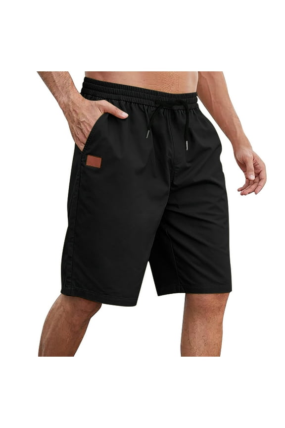 Men's Cotton Khaki Shorts Casual Breathable Shorts 2025 Outdoor Daily Loose Fit Shorts With Pockets Drawstring Today Sales Black,XXL
