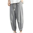 thumbnail image 1 of BXINGOHAI Men's Cotton Linen Pants Drawstring Breathable Jogging Pants Elastic Waistband Solid Pants Outdoor Running Workout Pants With Pocket Today Sales Gray,L, 1 of 5