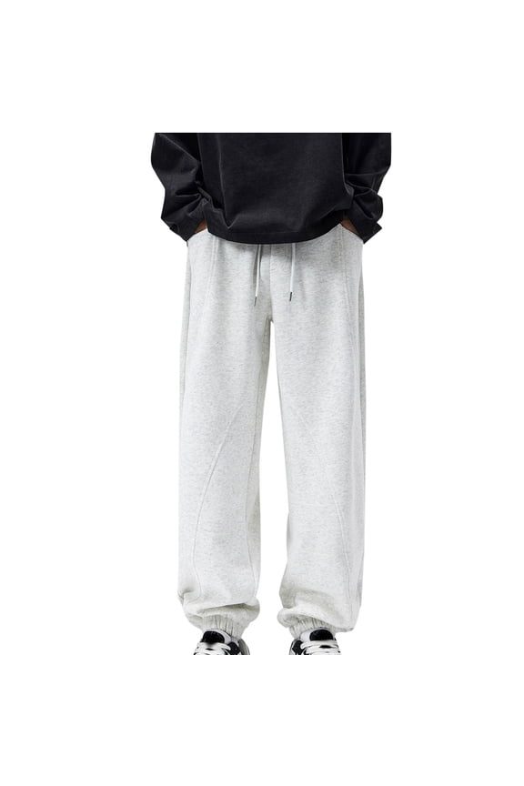 Men's Cotton Sweatpants Casual Drawstring Running Pants Solid Elastic Waist Work Pants 2024 Daily Streetwear Long Pants