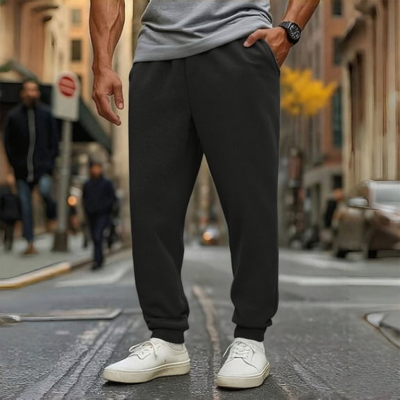 BXINGOHAI Men's Cotton Sweatpants Open Bottom Athletic Jogger Sweatpants Lightweight Sweat Pants Lounge Pants with Pockets Black S