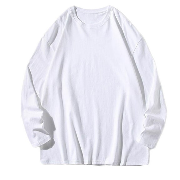 BXINGOHAI Men's Cotton Sweatshirt Basic Solid Breathable Pullover Shirts Lightweight Crew Neck Long Sleeve Bottoming Sweatshirts White,S