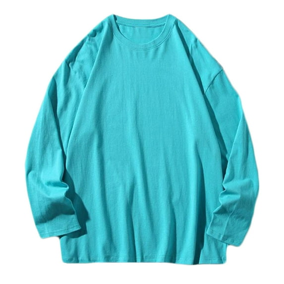 BXINGOHAI Men's Cotton Sweatshirt Basic Solid Breathable Pullover Shirts Lightweight Crew Neck Long Sleeve Bottoming Sweatshirts Today Sales Blue,S