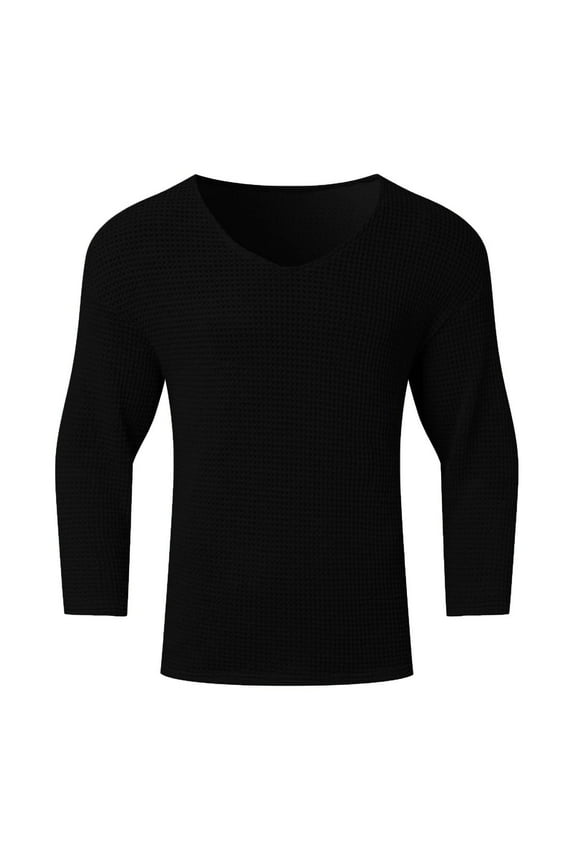 Men's Cotton V Neck Sweaters Knitted Jumper Sweater Long Sleeve Pullover Top Loose Knit Sweater Today Sales Black,M