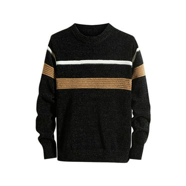 BXINGOHAI Men's Crewneck Sweater Color Block Striped Pullover Soft Thermal Knitted Sweaters Long Sleeve Casual Pullover tops Fall Savings Black,M