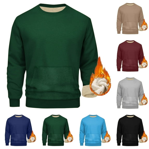 BXINGOHAI Men's Crewneck Sweatshirt Warm Sherpa Lined Sweatshirts Heavyweight Long Sleeve Shirts Winter Fleece Pullover Army Green,S
