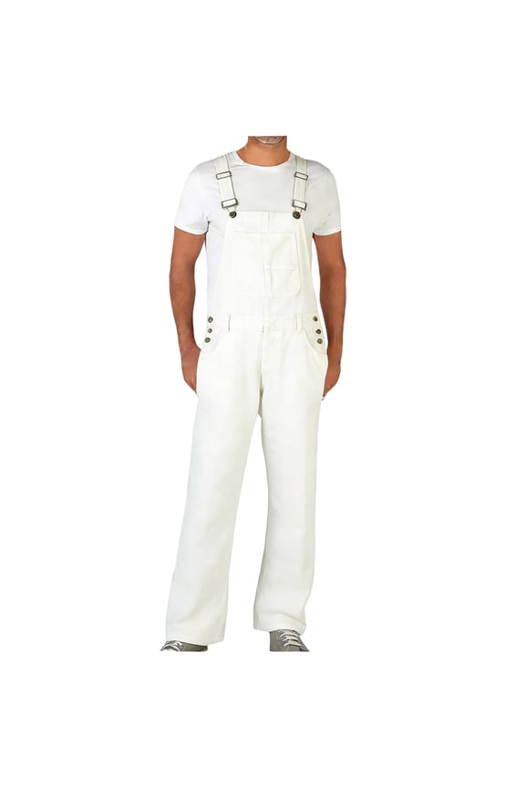 Men's Denim Bib Overall Jean Romper Casual Fashion Workwear Adjustable Strap Loose Fit Hip Hop Jumpsuit White,S
