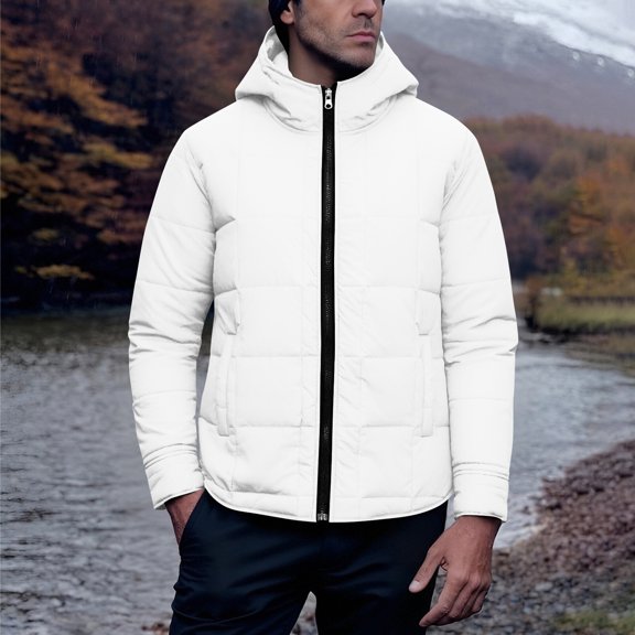 BXINGOHAI Men's Down Jacket Winter Insulated Puffer Jacket Waterproof Puffy Coat with Hood White 2XL