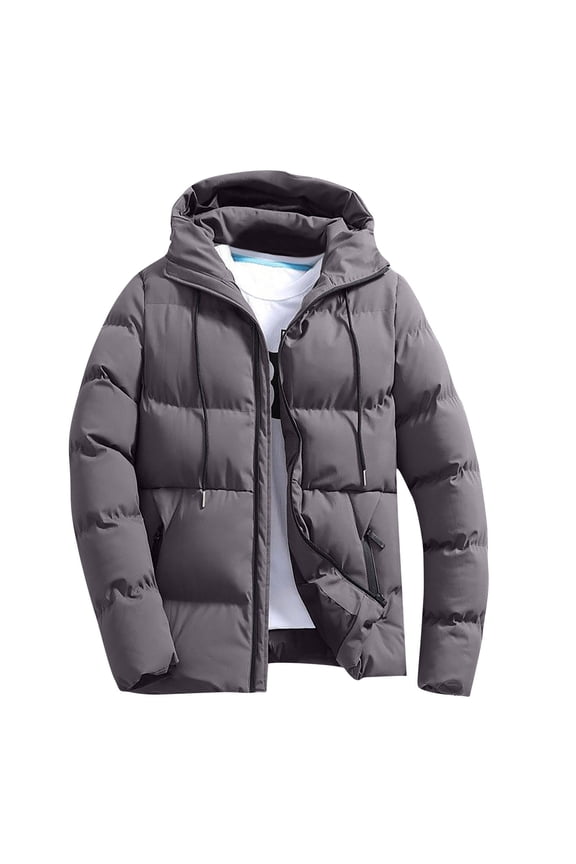 Men's Down Puffer Jacket with Hood Packable Lightweight Puffy Hooded Winter Coat Light Thin Insulated Jacket Gray XL
