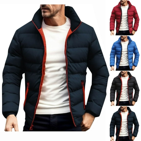BXINGOHAI Men's Down Puffer Jacket with Hood Packable Lightweight Puffy Hooded Winter Coat Light Thin Jacket Today Dark Blue,L