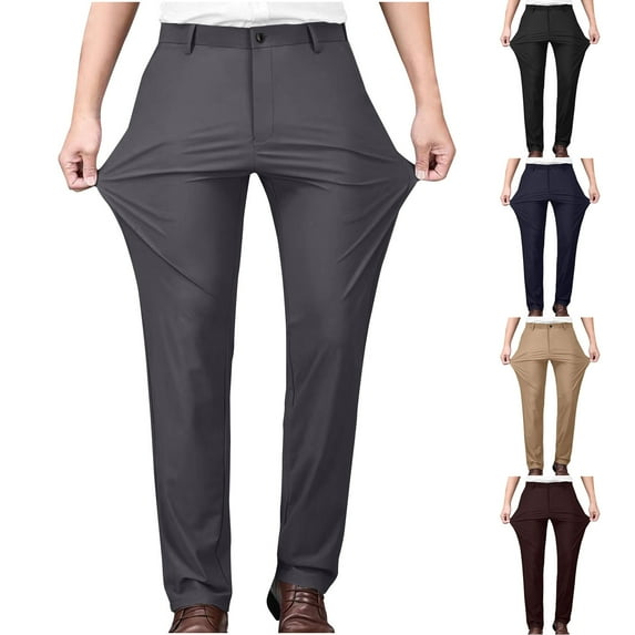 BXINGOHAI Men's Dress Pants Casual Business Flat Front Men Comfort Stretch Pants Gray,XL 35