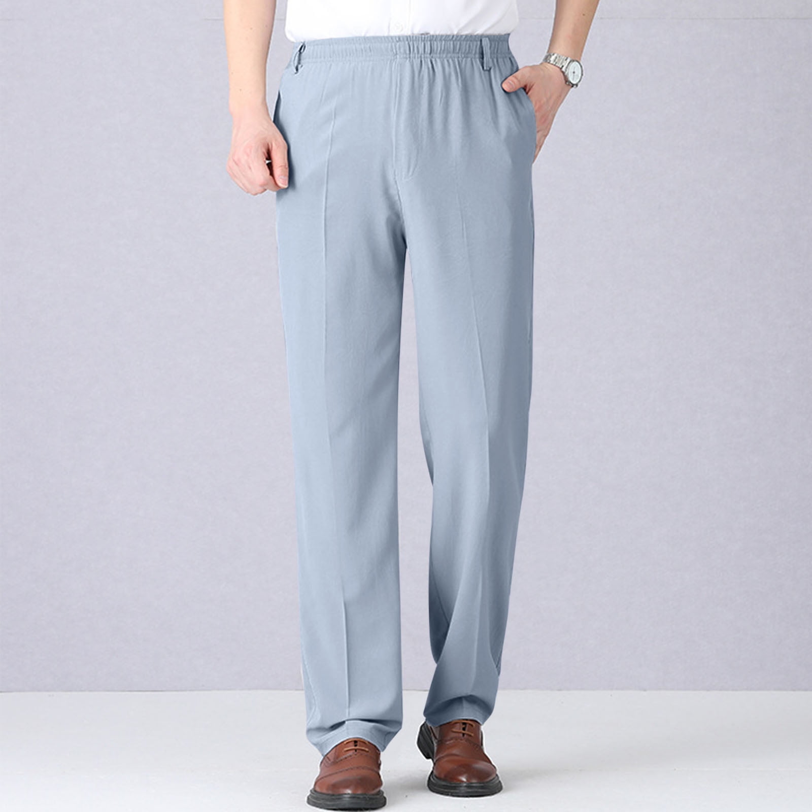 BXINGOHAI Men's Elastic Waist Pants Classic-Fit Slim Fit Comfortable ...