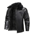 thumbnail image 1 of BXINGOHAI Men's Faux Leather Jacket Warm Black Fleece Lined Motorcycle Bomber Jacket with Hood Black 2XL, 1 of 5