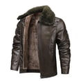 thumbnail image 1 of BXINGOHAI Men's Faux Leather Jacket Warm Black Fleece Lined Motorcycle Bomber Jacket with Hood Brown M, 1 of 6