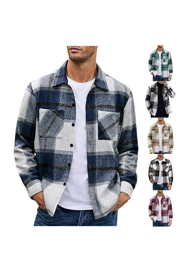 Men's Flannel Shirts Casual Button Down Plaid Shirt Jacket Long Sleeve Shacket with Pockets Gray 4XL
