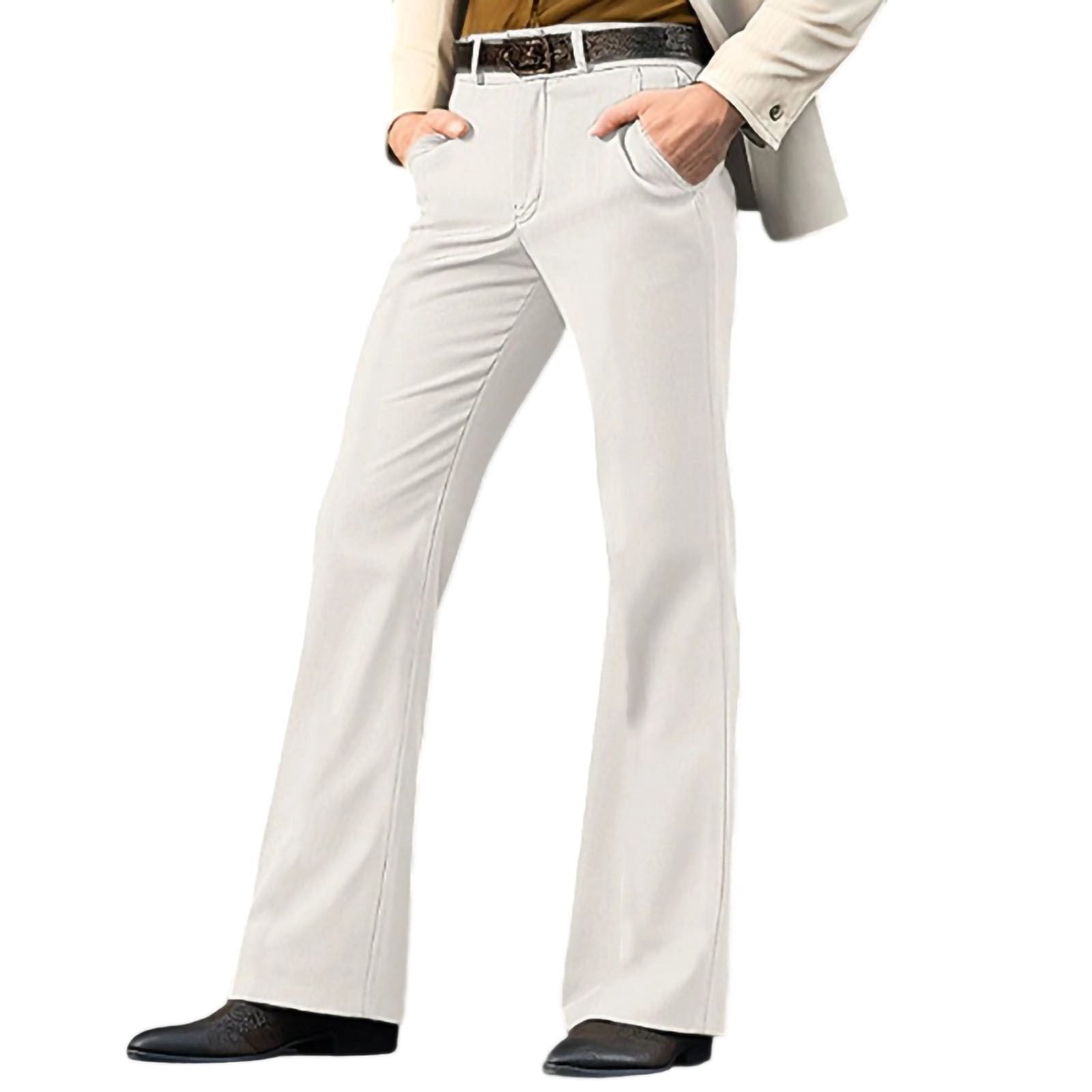 BXINGOHAI Men's Flare Baggy Dress Pants Wide Leg Pleated Causal Slacks ...