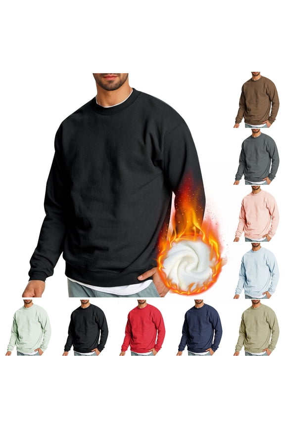 Men's Fleece Crewneck Sweatshirt Thick Loose Fit Soft Basic Pullover Sweatshirt Gray,S