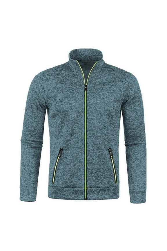 Men's Fleece Full Zip Jacket Lightweight Stand Collar Sweater Coat Big And Tall Coats With Zipper Pockets Sky Blue,XL